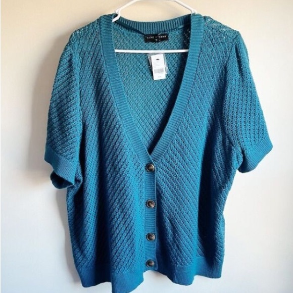 St. John's Bay Teal Button-Up Cardigan - Picture 1 of 4
